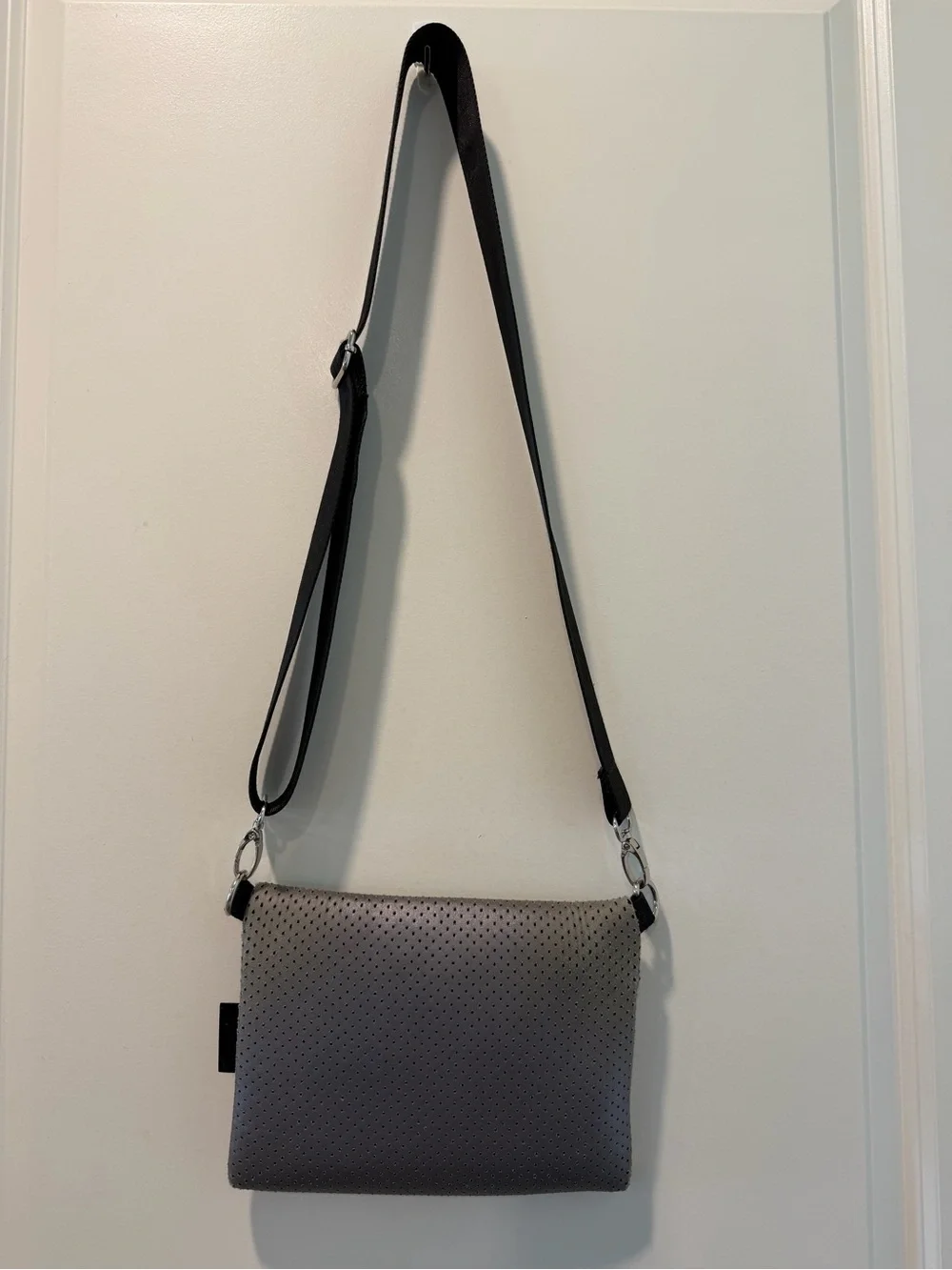 preneLOVE Gray Neoprene Perforated Crossbody Bag Adjustable Strap